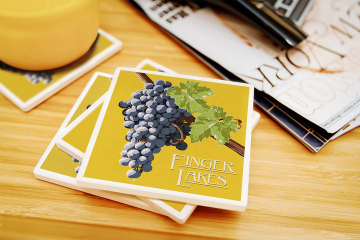 Finger Lakes, New York, Wine Grapes, Letterpress, Lantern Press Artwork, Coaster Set Coasters Lantern Press 