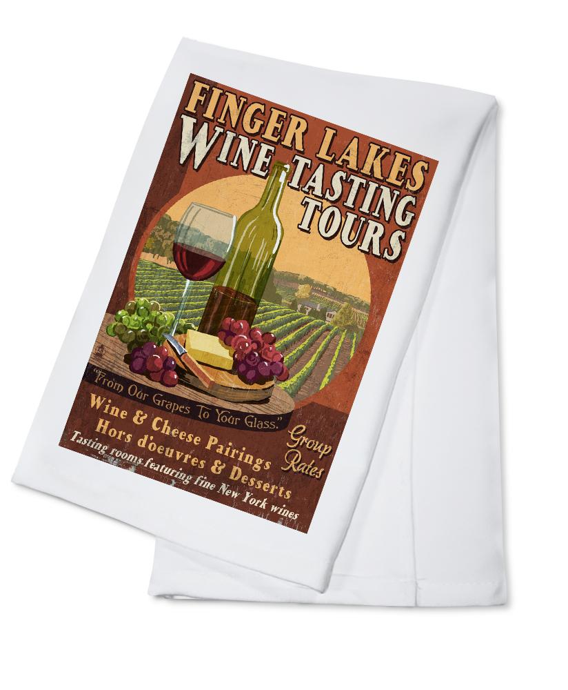 Finger Lakes, New York, Wine Tasting Vintage Sign, Lantern Press Artwork, Towels and Aprons Kitchen Lantern Press Cotton Towel 