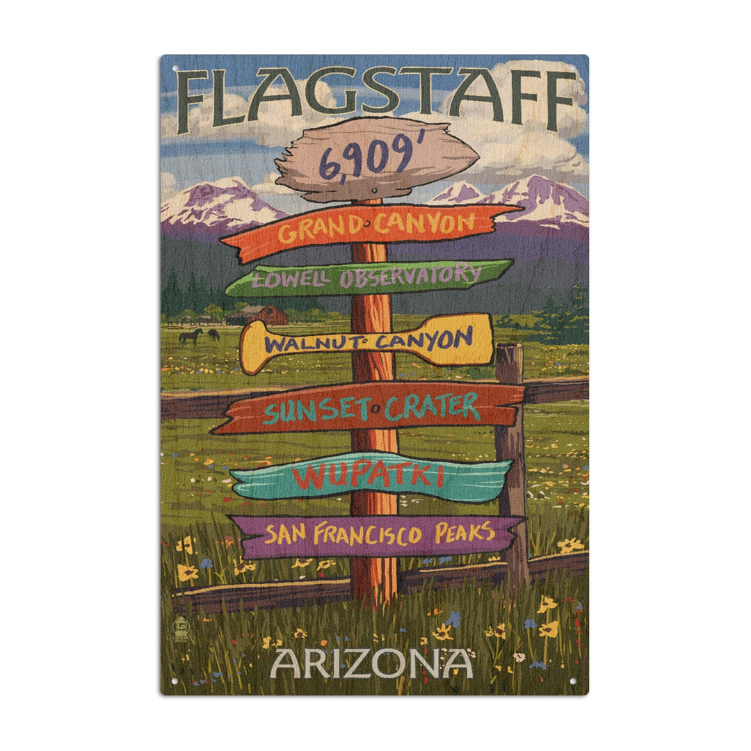 Flagstaff, Arizona, Destination Signpost, Lantern Press Artwork, Wood Signs and Postcards Wood Lantern Press 10 x 15 Wood Sign 