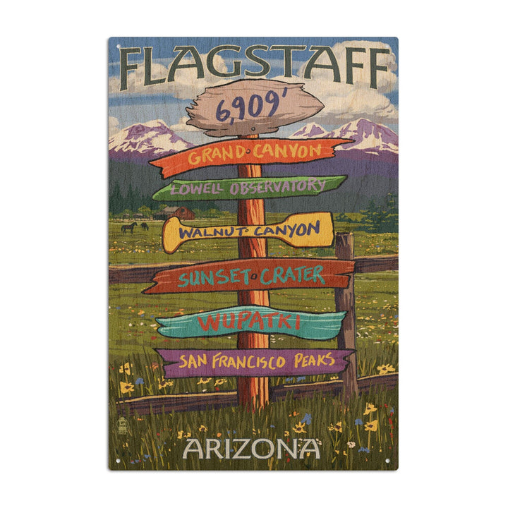 Flagstaff, Arizona, Destination Signpost, Lantern Press Artwork, Wood Signs and Postcards Wood Lantern Press 6x9 Wood Sign 