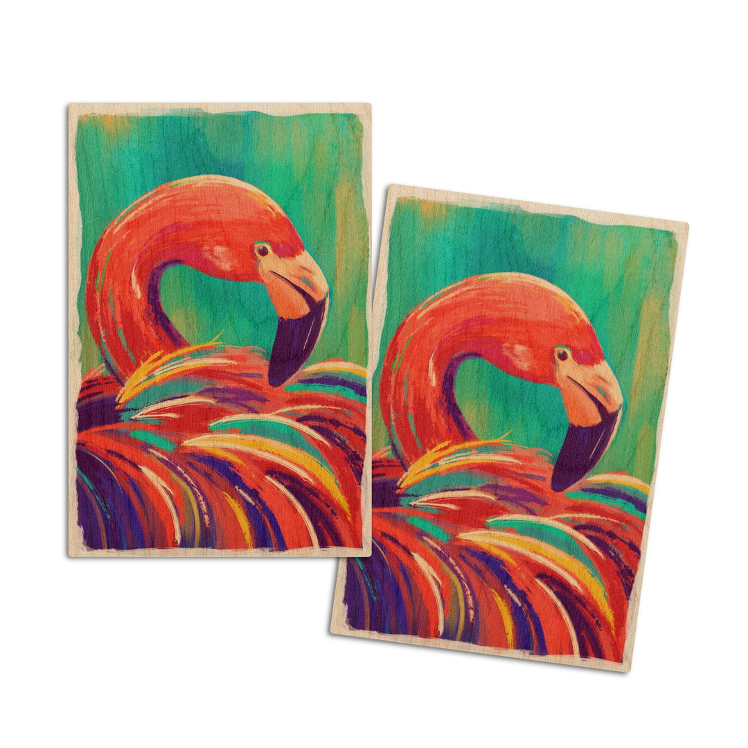 Flamingo, Vivid, Lantern Press Artwork, Wood Signs and Postcards Wood Lantern Press 4x6 Wood Postcard Set 