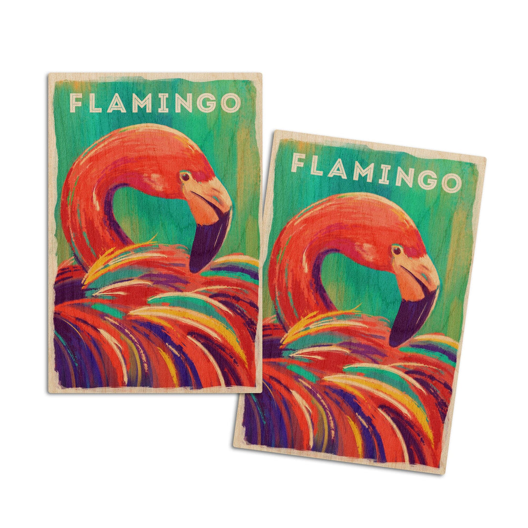 Flamingo, Vivid Series, Lantern Press Artwork, Wood Signs and Postcards Wood Lantern Press 4x6 Wood Postcard Set 