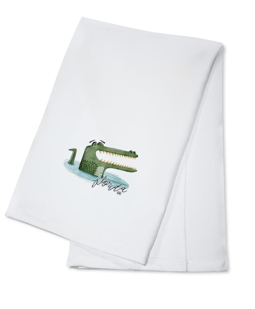 Florida, Alligator, Watercolor, Contour, Lantern Press Artwork, Towels and Aprons Kitchen Lantern Press Cotton Towel 