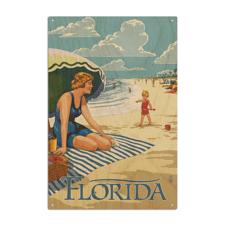 Florida, Beach Scene, Lantern Press Artwork, Wood Signs and Postcards Wood Lantern Press 10 x 15 Wood Sign 