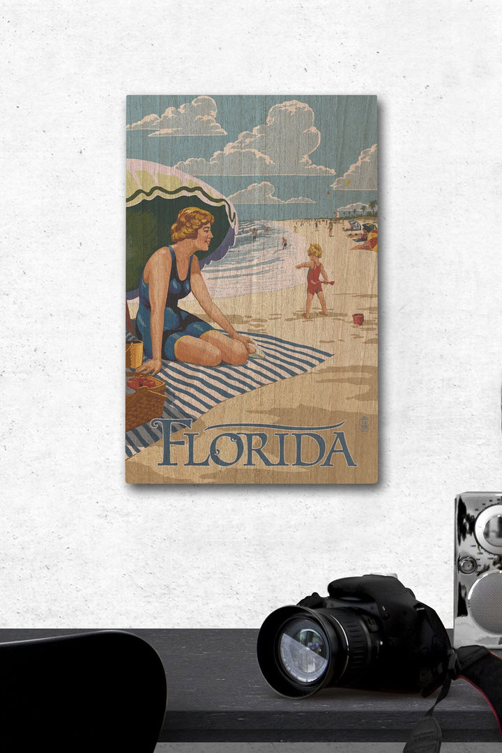 Florida, Beach Scene, Lantern Press Artwork, Wood Signs and Postcards Wood Lantern Press 12 x 18 Wood Gallery Print 