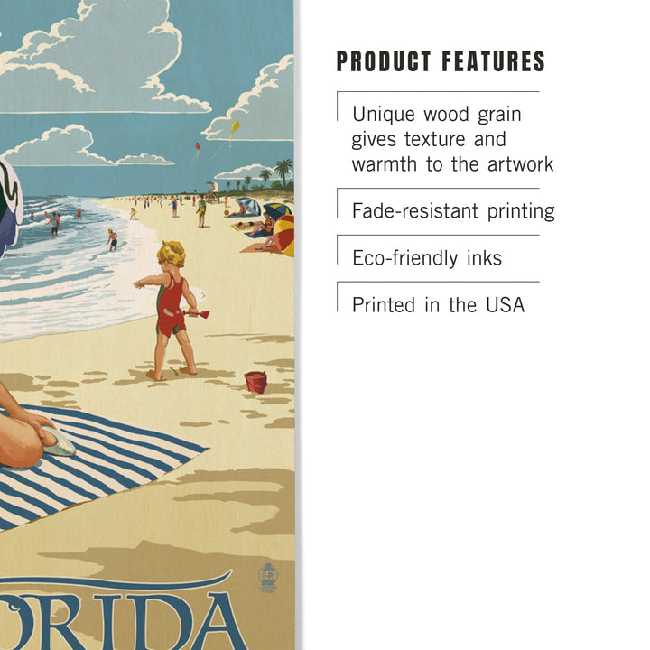 Florida, Beach Scene, Lantern Press Artwork, Wood Signs and Postcards Wood Lantern Press 