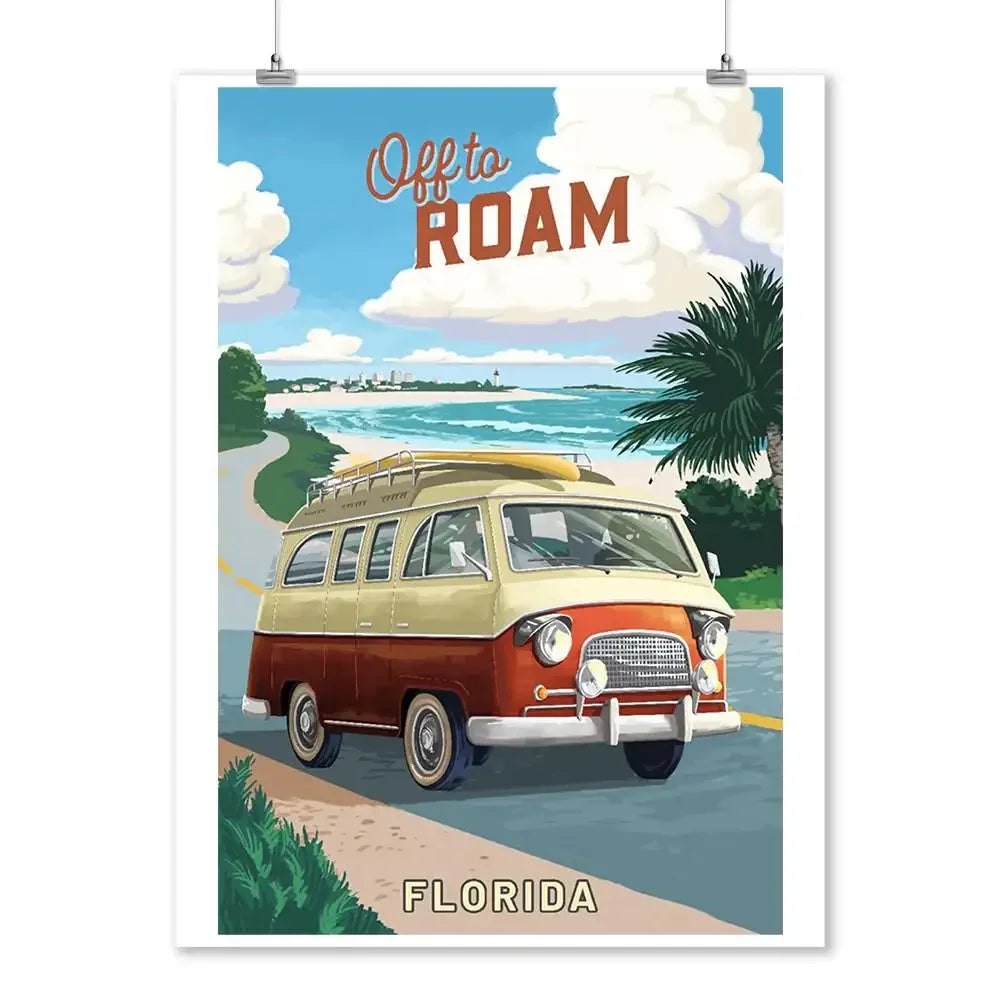 Florida, Camper Van Coastal, Lantern Press Artwork art prints