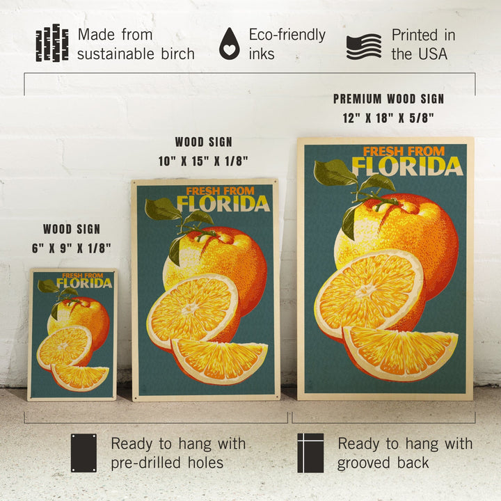 Florida, Fresh Oranges, Letterpress, Lantern Press Poster, Wood Signs and Postcards Wood Lantern Press 