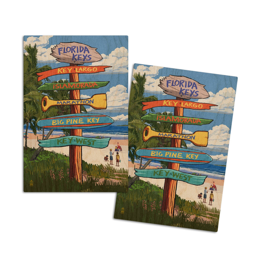 Florida Keys, Destinations Sign, Lantern Press Artwork, Wood Signs and Postcards Wood Lantern Press 4x6 Wood Postcard Set 