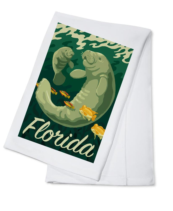 Florida, Manatee & Calf Swimming, Lantern Press Artwork, Towels and Aprons Kitchen Lantern Press Cotton Towel 