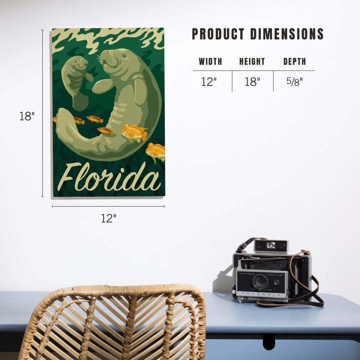 Florida, Manatee & Calf Swimming, Lantern Press Artwork, Wood Signs and Postcards Wood Lantern Press 