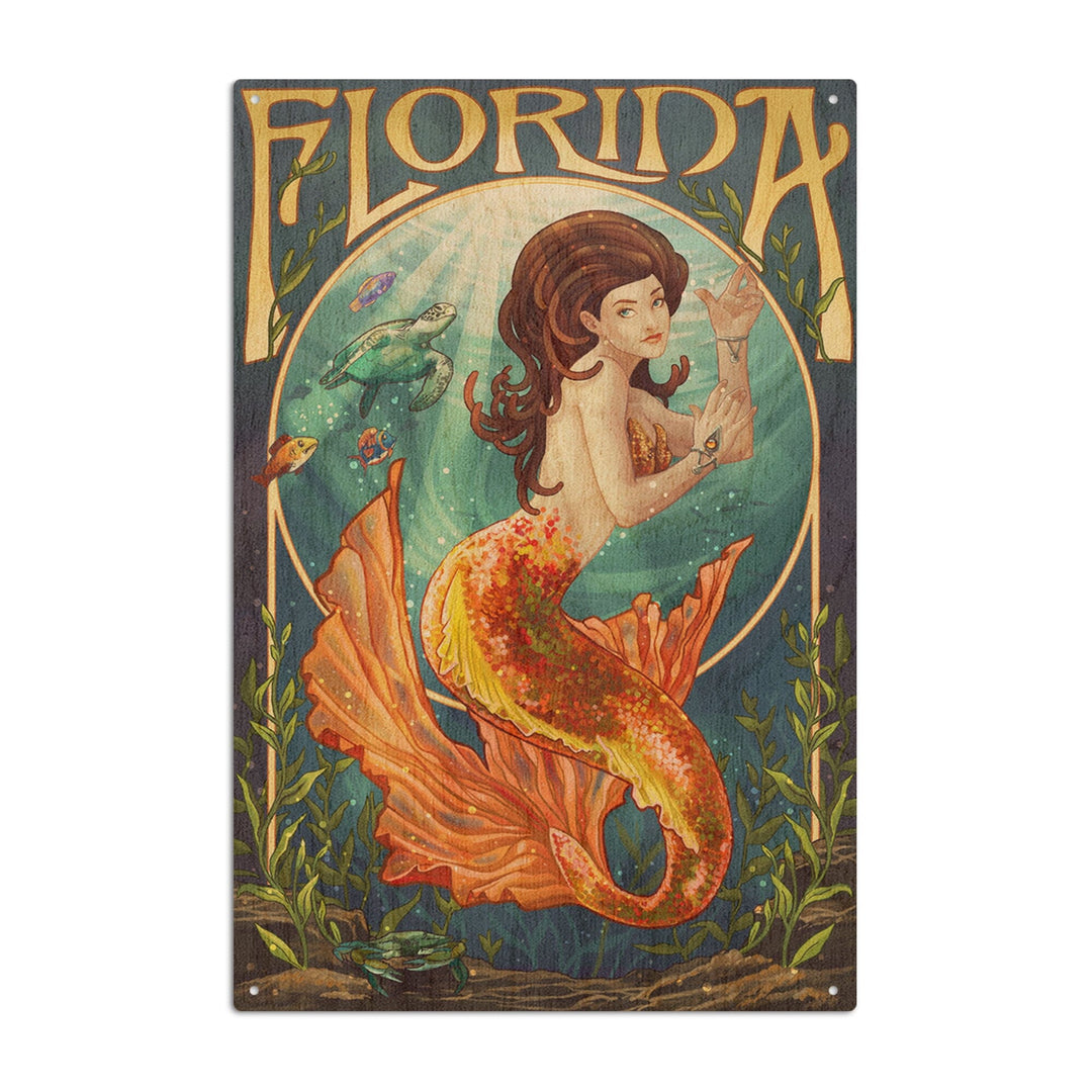 Florida, Mermaid, Lantern Press Artwork, Wood Signs and Postcards Wood Lantern Press 10 x 15 Wood Sign 