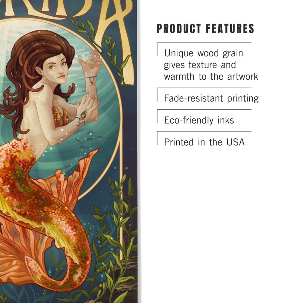 Florida, Mermaid, Lantern Press Artwork, Wood Signs and Postcards Wood Lantern Press 