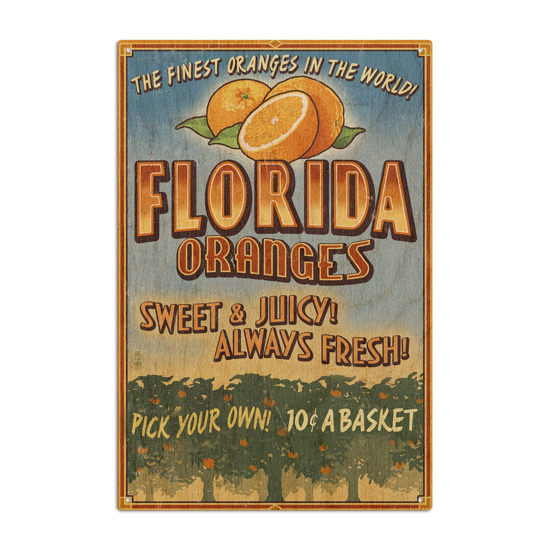 Florida, Orange Grove Vintage Sign, Lantern Press Artwork, Wood Signs and Postcards Wood Lantern Press 10 x 15 Wood Sign 