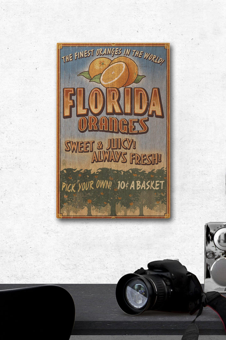 Florida, Orange Grove Vintage Sign, Lantern Press Artwork, Wood Signs and Postcards Wood Lantern Press 12 x 18 Wood Gallery Print 