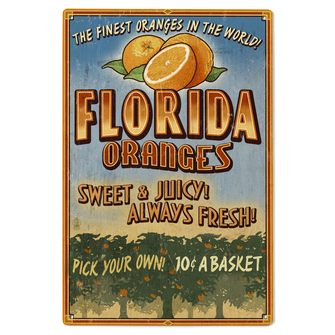 Florida, Orange Grove Vintage Sign, Lantern Press Artwork, Wood Signs and Postcards Wood Lantern Press 