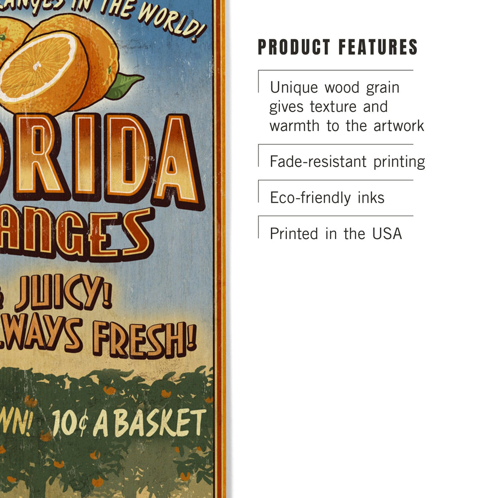 Florida, Orange Grove Vintage Sign, Lantern Press Artwork, Wood Signs and Postcards Wood Lantern Press 