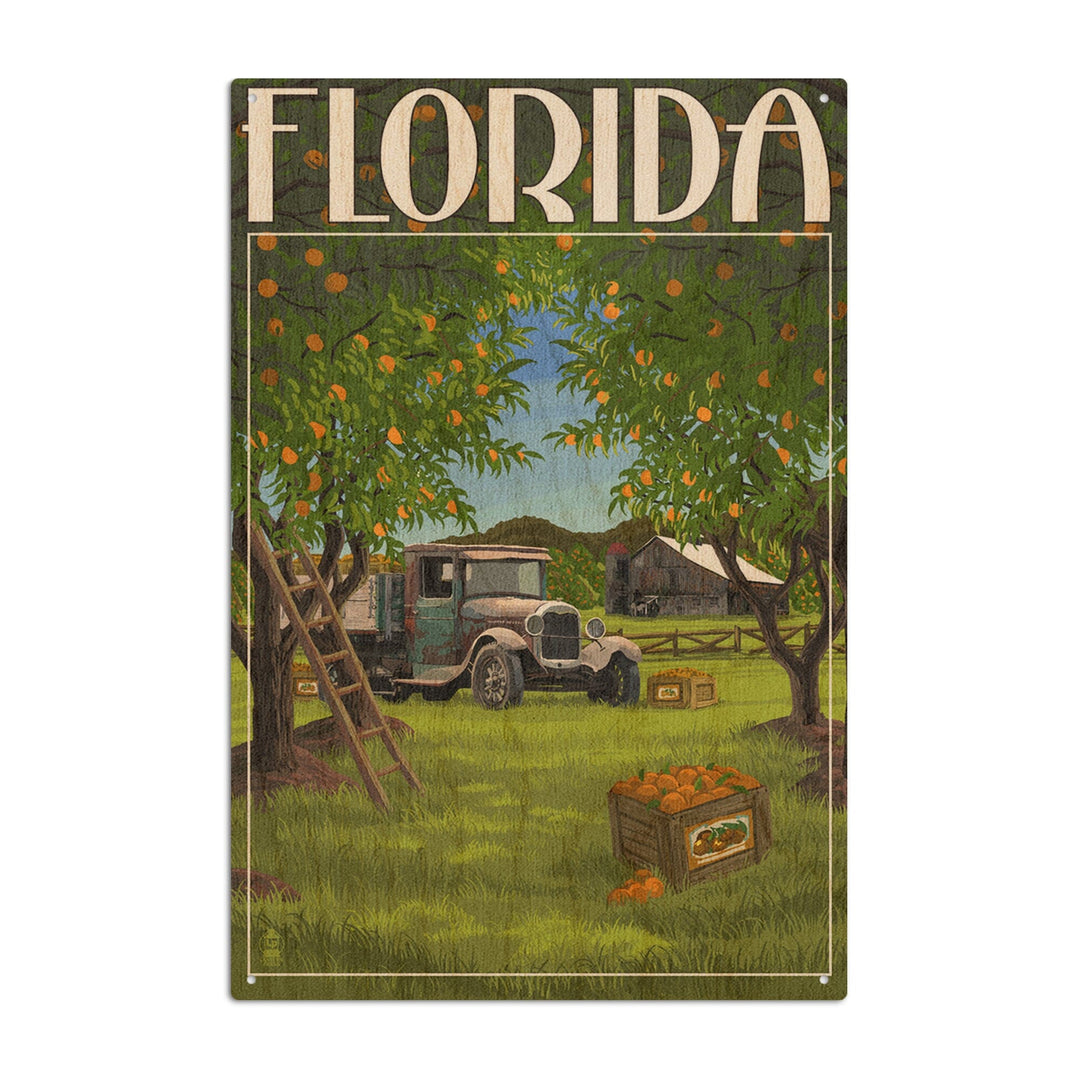 Florida, Orange Grove with Truck, Lantern Press Artwork, Wood Signs and Postcards Wood Lantern Press 10 x 15 Wood Sign 