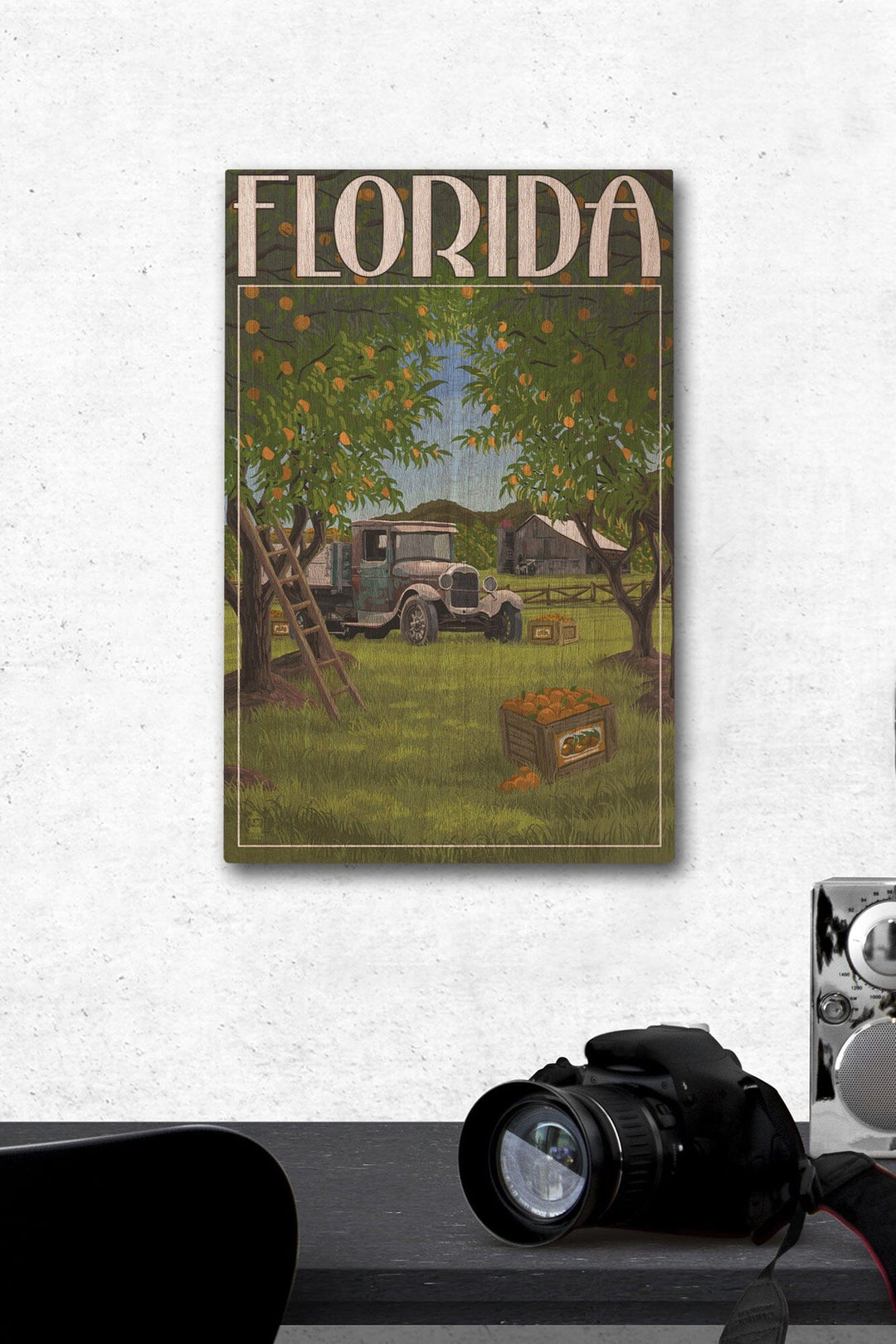 Florida, Orange Grove with Truck, Lantern Press Artwork, Wood Signs and Postcards Wood Lantern Press 12 x 18 Wood Gallery Print 