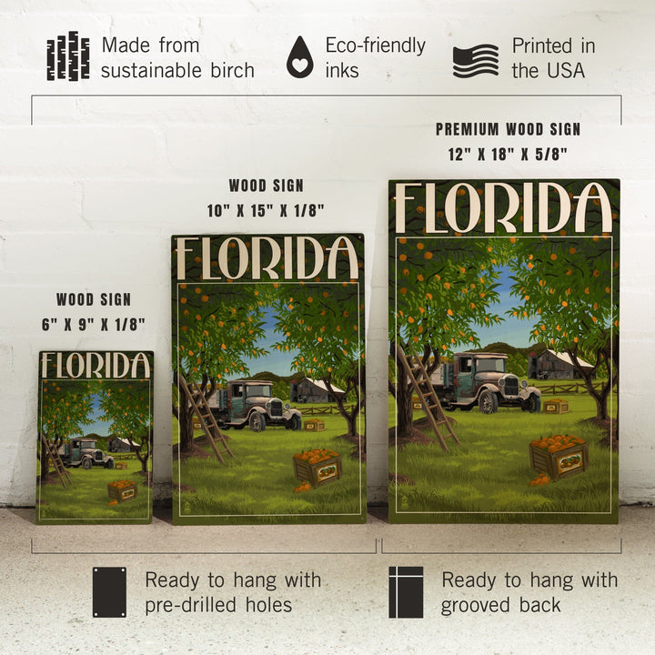 Florida, Orange Grove with Truck, Lantern Press Artwork, Wood Signs and Postcards Wood Lantern Press 