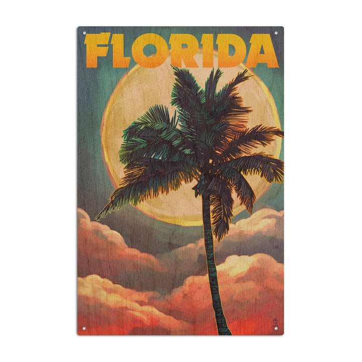 Florida, Sunset and Palm Tree, Lantern Press Artwork, Wood Signs and Postcards Wood Lantern Press 10 x 15 Wood Sign 