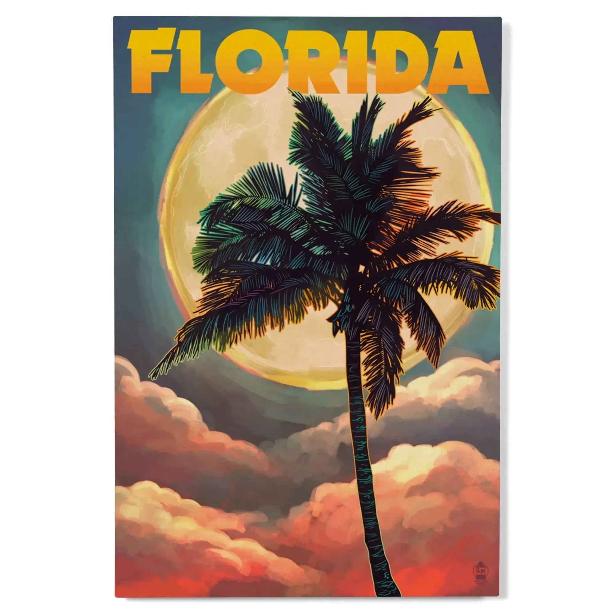 Florida, Sunset and Palm Tree, Lantern Press Artwork, Wood Signs and P