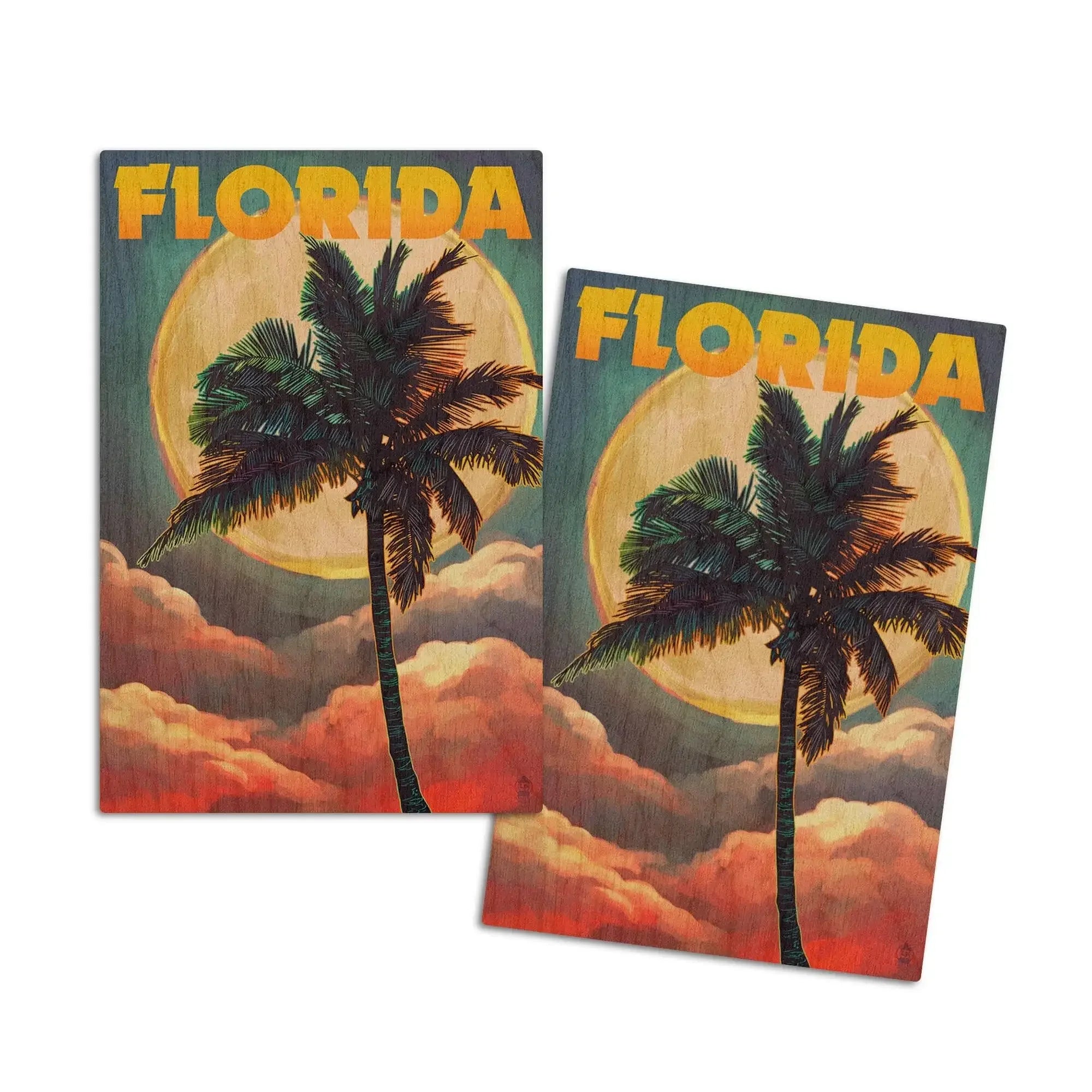 Florida, Sunset and Palm Tree, Lantern Press Artwork, Wood Signs and P