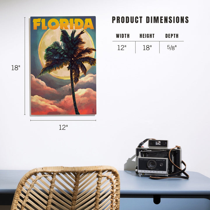 Florida, Sunset and Palm Tree, Lantern Press Artwork, Wood Signs and Postcards Wood Lantern Press 
