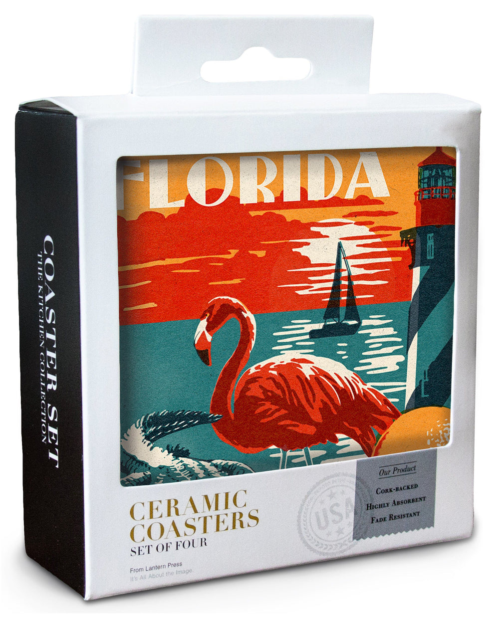 Florida, Woodblock, Lantern Press Artwork, Coaster Set Coasters Lantern Press 