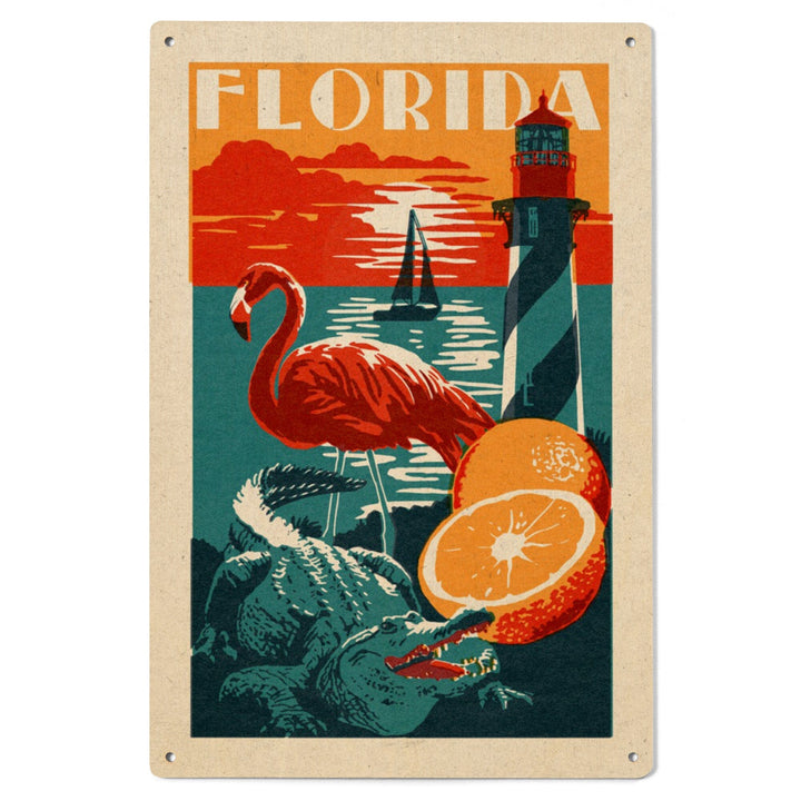 Florida, Woodblock, Lantern Press Artwork, Wood Signs and Postcards Wood Lantern Press 