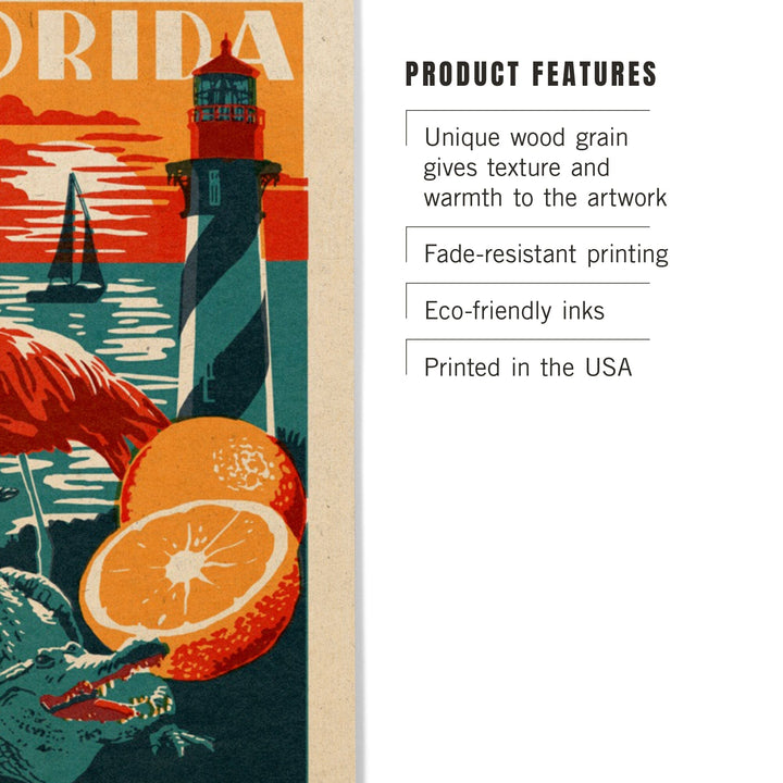 Florida, Woodblock, Lantern Press Artwork, Wood Signs and Postcards Wood Lantern Press 