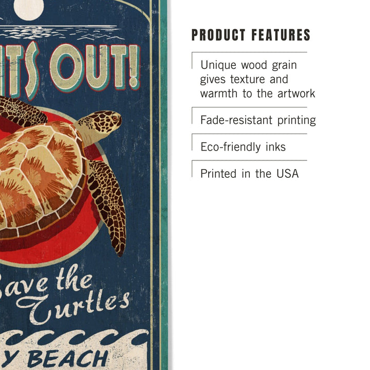 Folly Beach, South Carolina, Sea Turtle Vintage Sign, Lantern Press Artwork, Wood Signs and Postcards Wood Lantern Press 