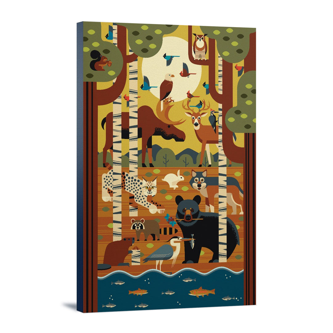 Forest Animals, Geometric, Lantern Press Artwork, Stretched Canvas Canvas Lantern Press 12x18 Stretched Canvas 