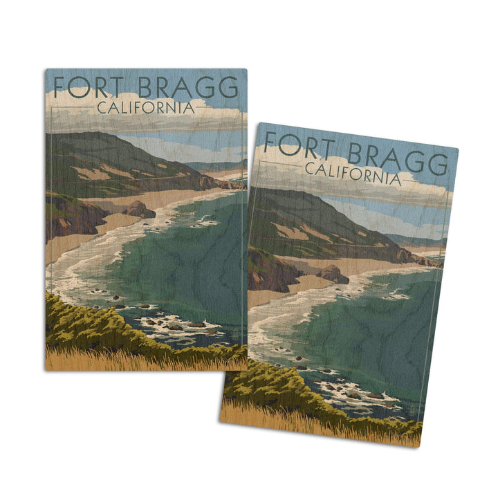 Fort Bragg, California, Coast Scene, Lantern Press Artwork, Wood Signs and Postcards Wood Lantern Press 4x6 Wood Postcard Set 