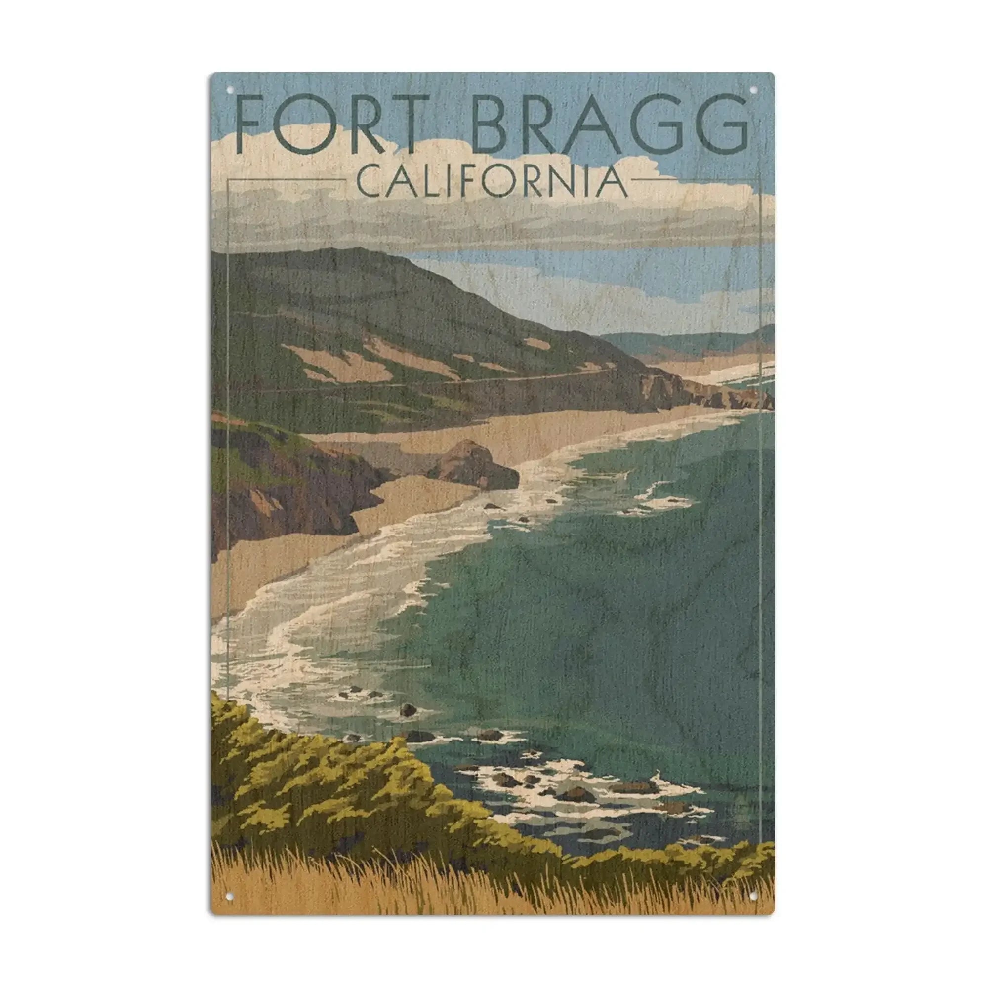Fort Bragg, California, Coast Scene, Lantern Press Artwork, Wood Signs