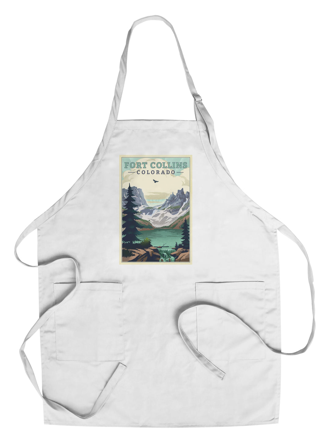 Fort Collins, Colorado, Lake, Lithograph, Lantern Press Artwork, Towels and Aprons Kitchen Lantern Press Chef's Apron 