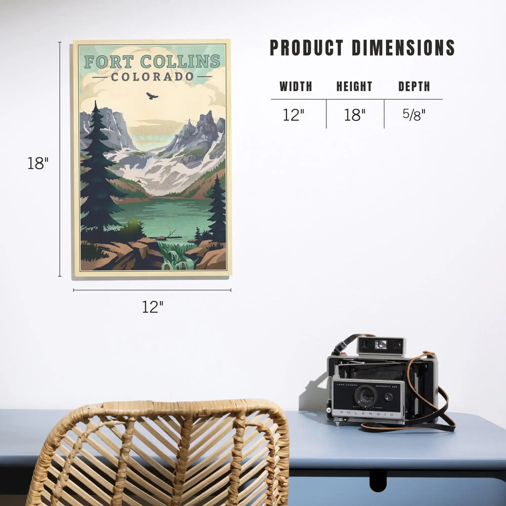 Fort Collins, Colorado, Lake, Lithograph, Lantern Press Artwork, Wood Signs and Postcards - Lantern Press