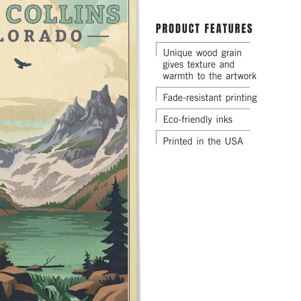 Fort Collins, Colorado, Lake, Lithograph, Lantern Press Artwork, Wood Signs and Postcards Wood Lantern Press 
