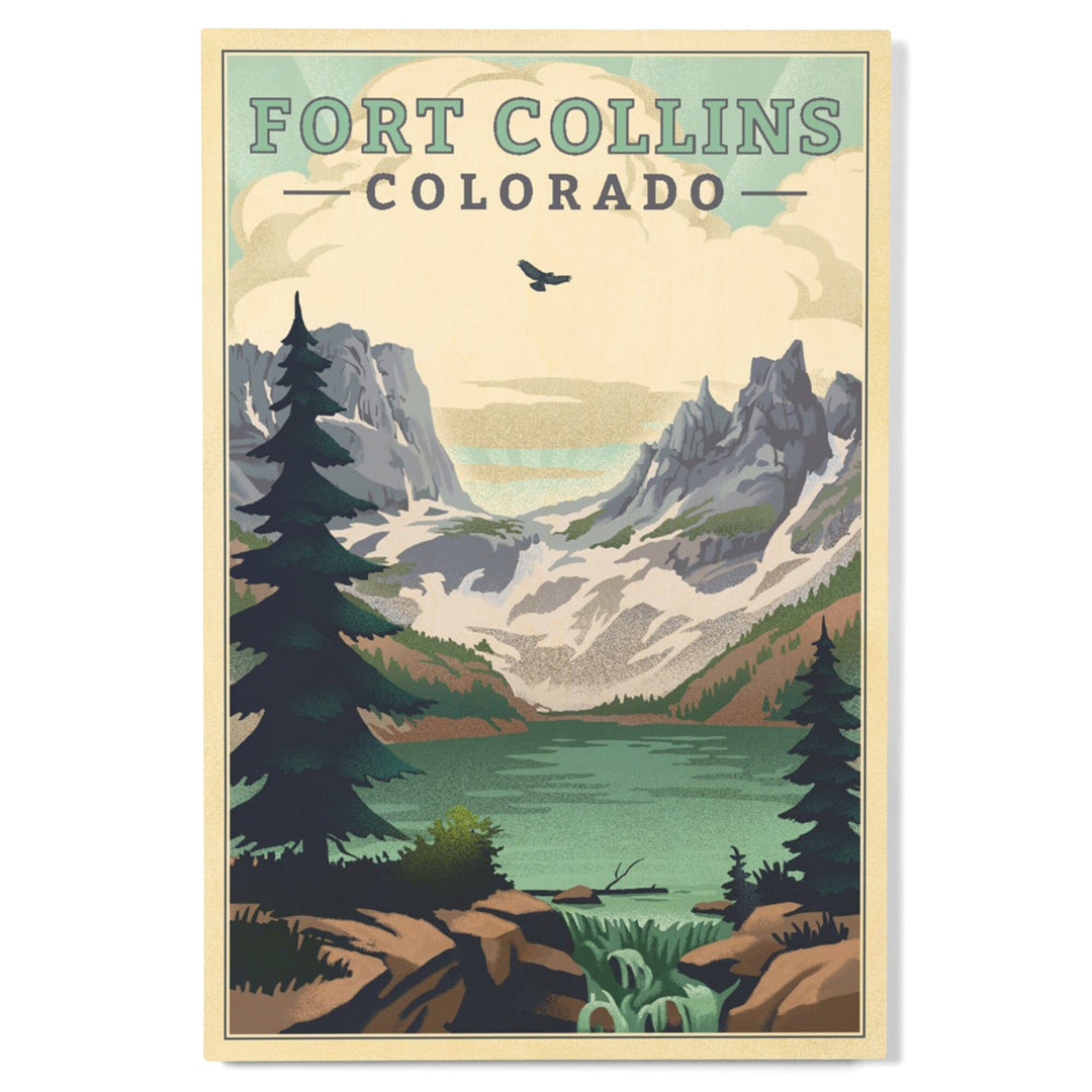Fort Collins, Colorado, Lake, Lithograph, Lantern Press Artwork, Wood Signs and Postcards Wood Lantern Press 