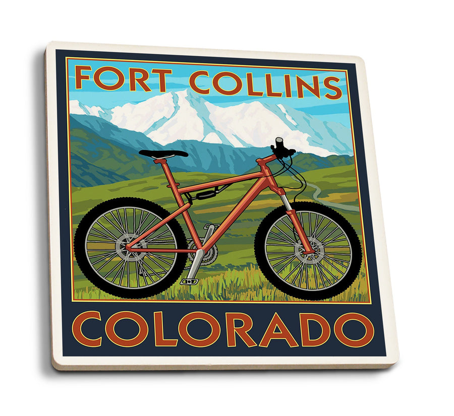 Fort Collins, Colorado, Mountain Bike, Lantern Press Artwork, Coaster Set Coasters Lantern Press 