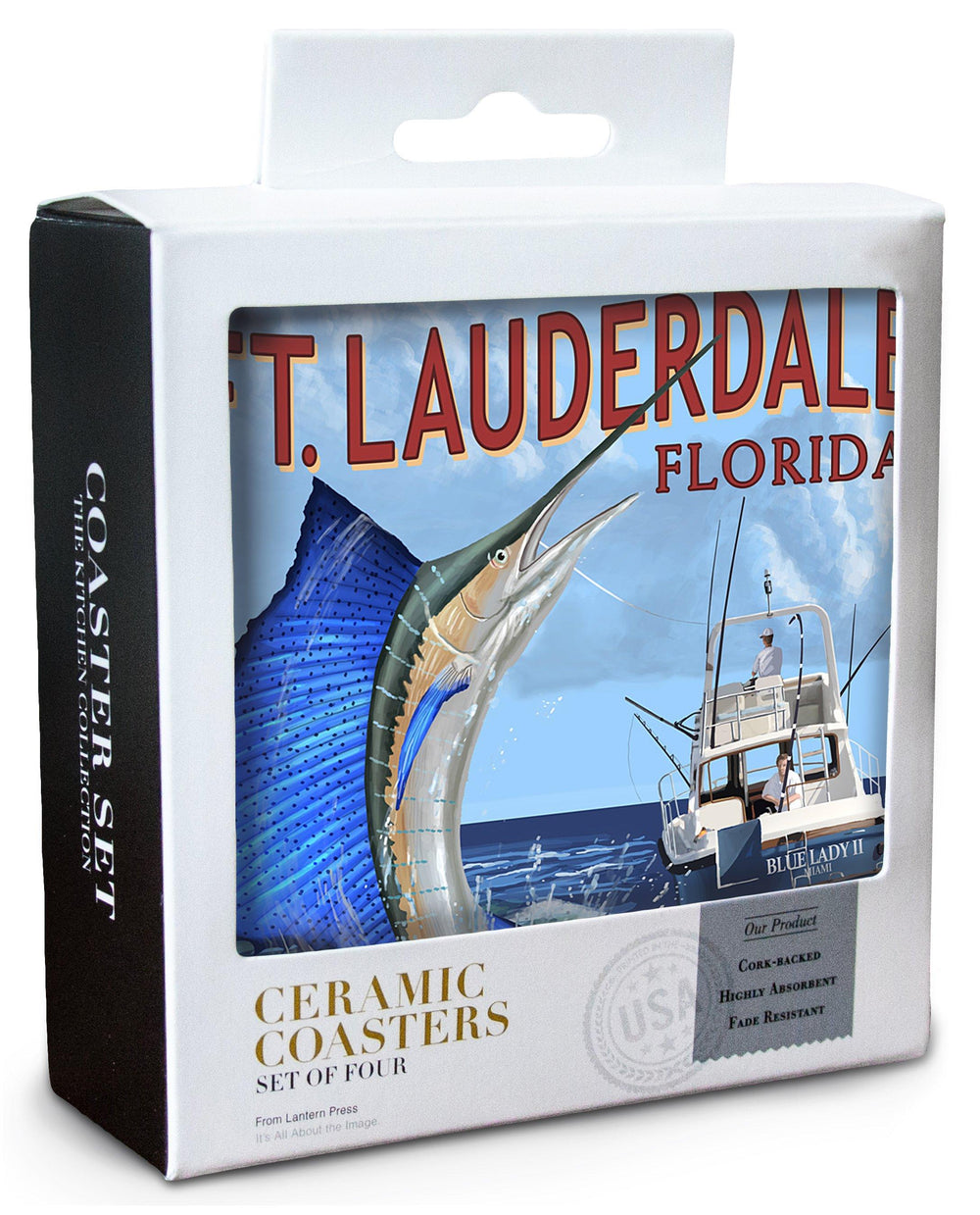 Fort Lauderdale, Florida, Sailfish Scene, Lantern Press Artwork, Coaster Set Coasters Lantern Press 