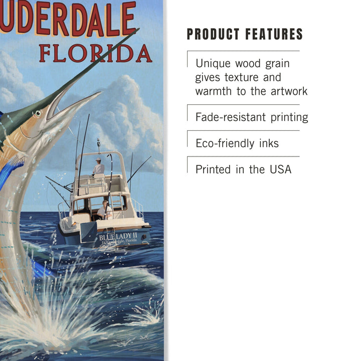 Fort Lauderdale, Florida, Sailfish Scene, Lantern Press Artwork, Wood Signs and Postcards Wood Lantern Press 