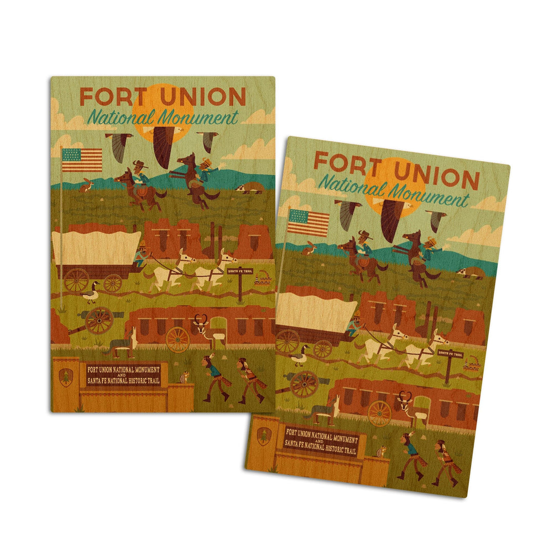 Fort Union National Monument, New Mexico, Geometric, Lantern Press Artwork, Wood Signs and Postcards Wood Lantern Press 4x6 Wood Postcard Set 