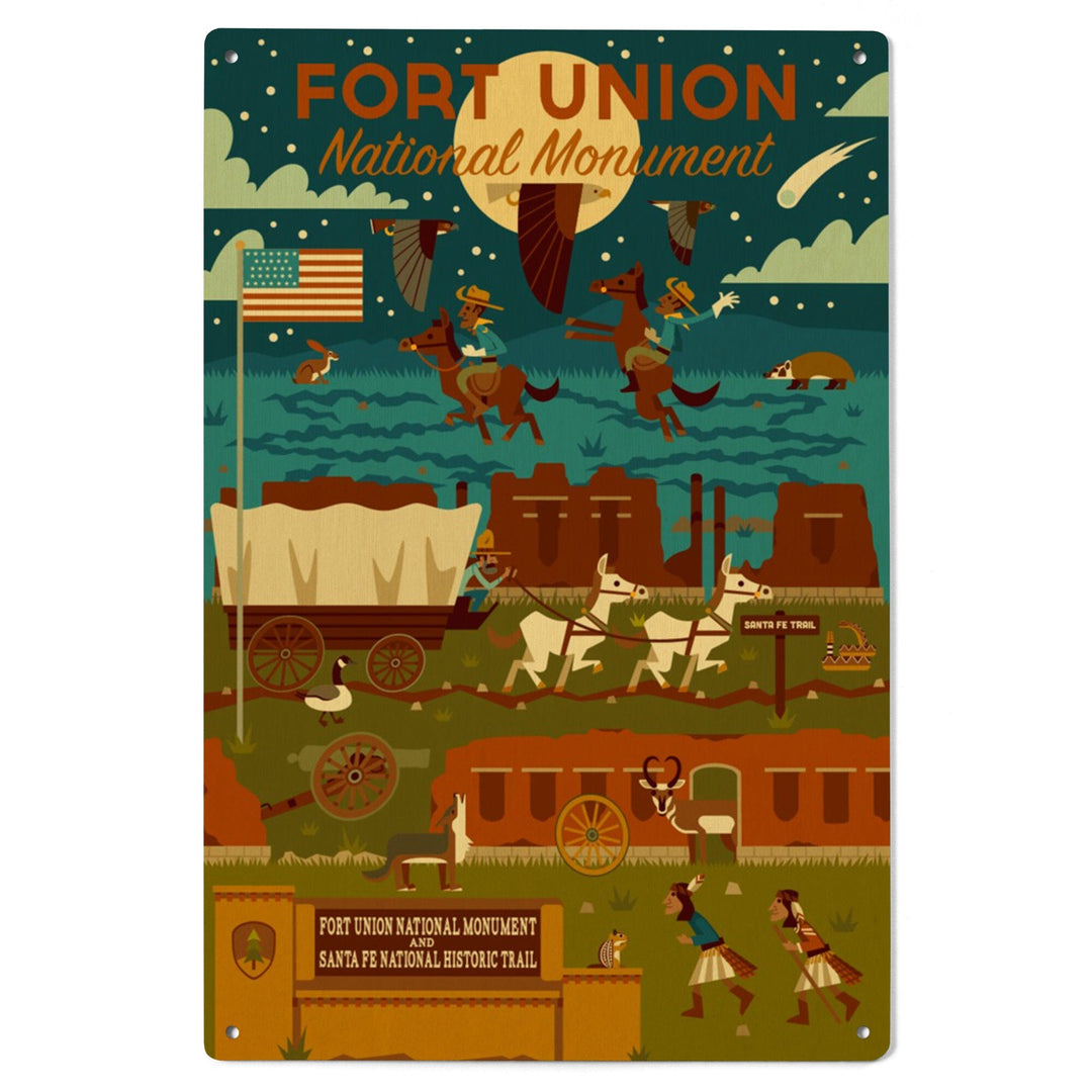 Fort Union National Monument, New Mexico, Night Scene, Geometric, Lantern Press Artwork, Wood Signs and Postcards Wood Lantern Press 