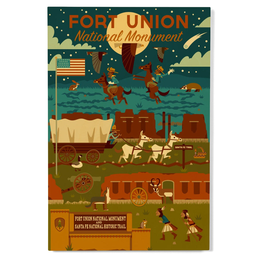 Fort Union National Monument, New Mexico, Night Scene, Geometric, Lantern Press Artwork, Wood Signs and Postcards Wood Lantern Press 