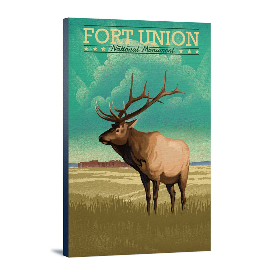 Fort Union, New Mexico, Elk, Lithograph, Lantern Press Artwork, Stretched Canvas Canvas Lantern Press 