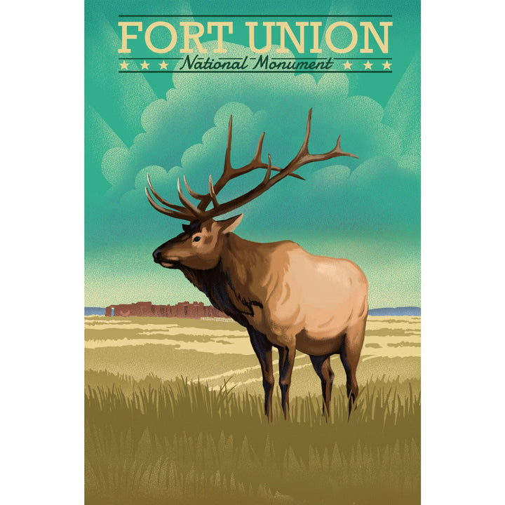 Fort Union, New Mexico, Elk, Lithograph, Lantern Press Artwork, Stretched Canvas Canvas Lantern Press 