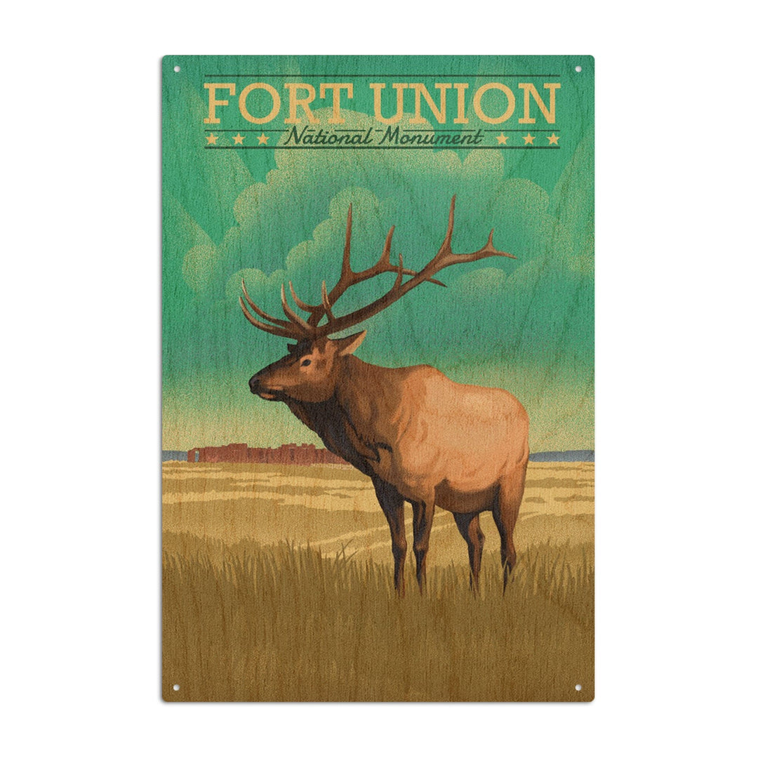 Fort Union, New Mexico, Elk, Lithograph, Lantern Press Artwork, Wood Signs and Postcards Wood Lantern Press 10 x 15 Wood Sign 