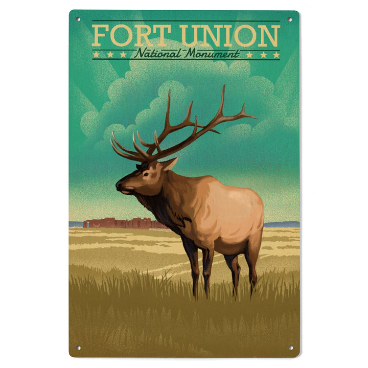 Fort Union, New Mexico, Elk, Lithograph, Lantern Press Artwork, Wood Signs and Postcards Wood Lantern Press 