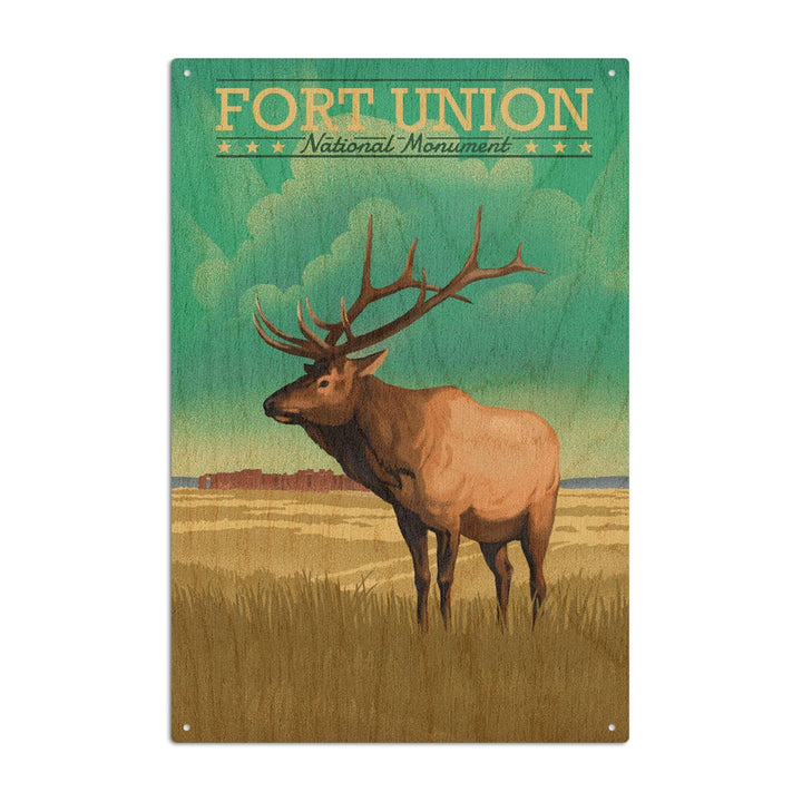 Fort Union, New Mexico, Elk, Lithograph, Lantern Press Artwork, Wood Signs and Postcards Wood Lantern Press 6x9 Wood Sign 